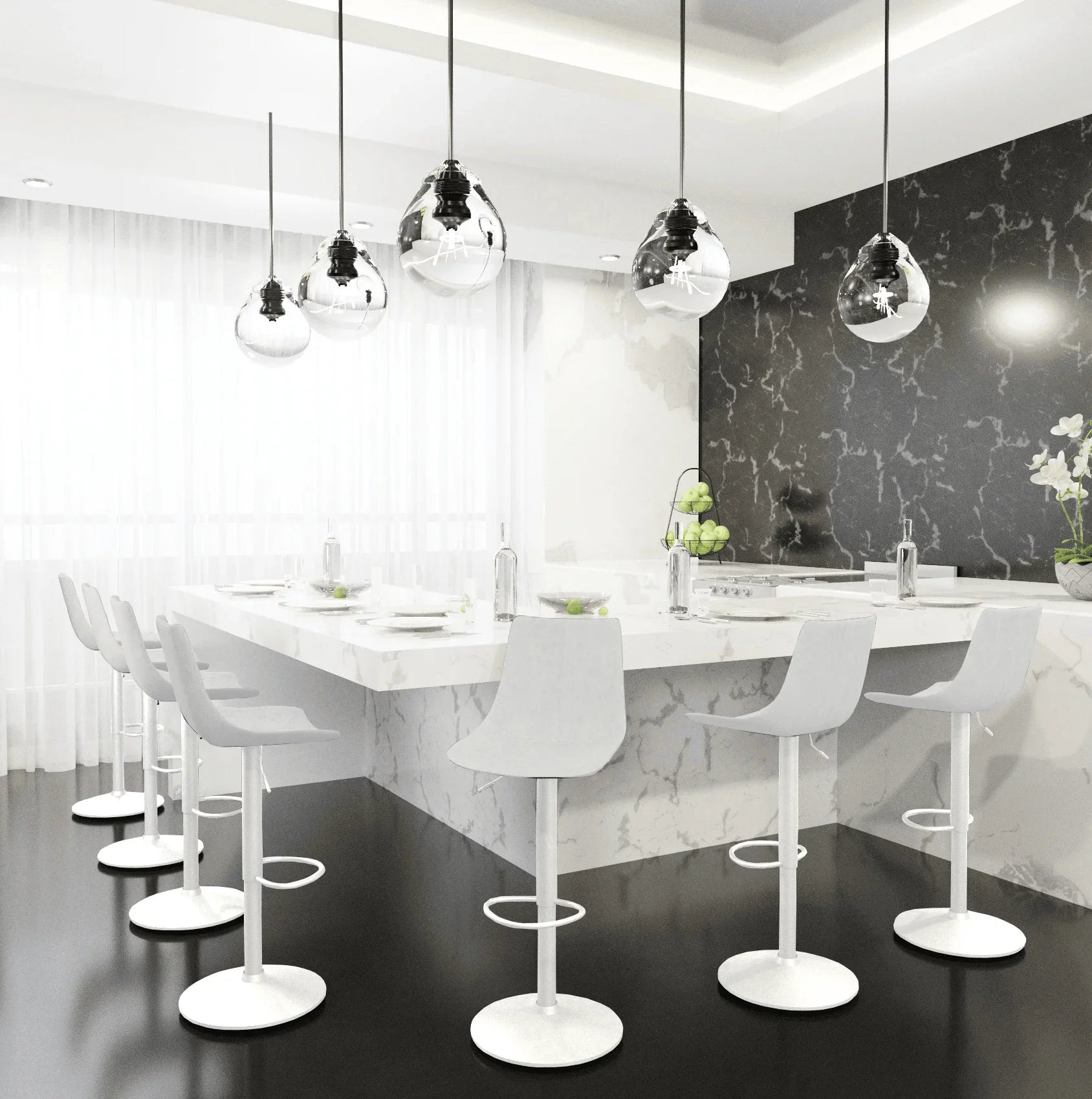 Tilbury Adjustable Height Bar Stool with Leather Upholstery in White Iron with Footrest - Elax Furniture