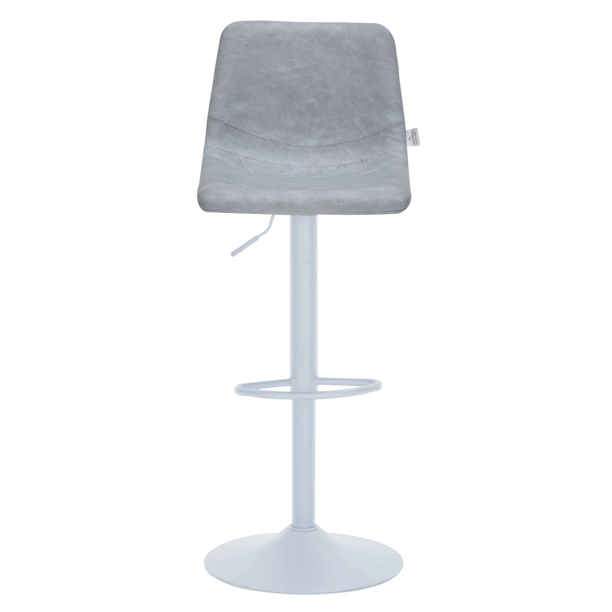 Tilbury Adjustable Height Bar Stool with Leather Upholstery in White Iron with Footrest - Elax Furniture