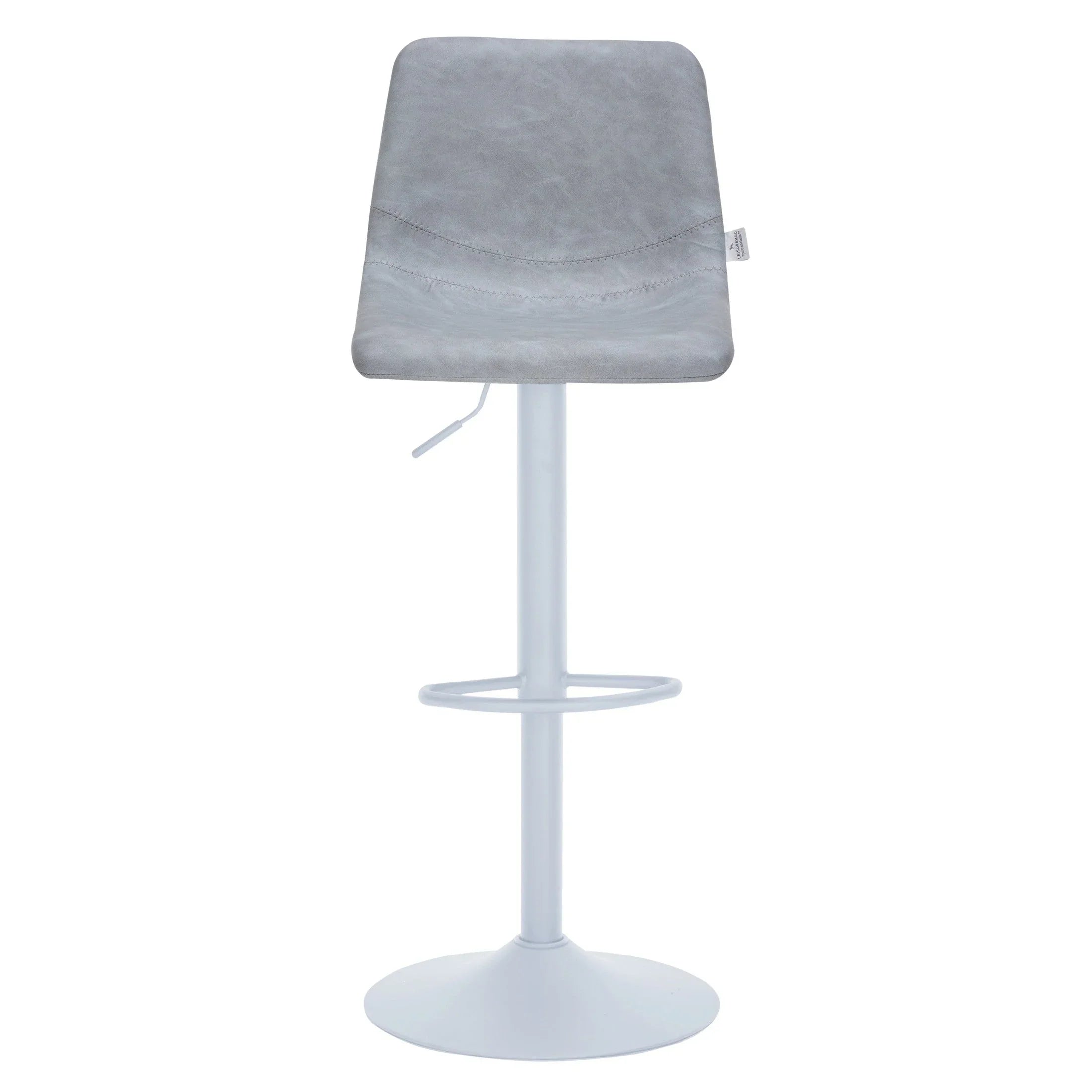 Tilbury Adjustable Height Bar Stool with Leather Upholstery in White Iron with Footrest - Elax Furniture