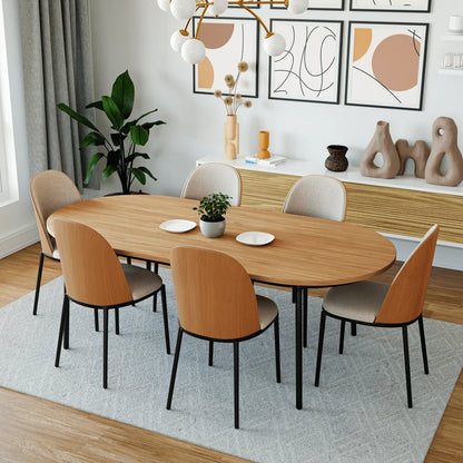 Tule 7-Piece Dining Set: Steel Frame, 6 Upholstered Chairs, 71'' Oval MDF Tabletop - Elax Furniture