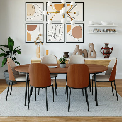 Tule 7-Piece Dining Set: Steel Frame, 6 Upholstered Chairs, 71'' Oval MDF Tabletop - Elax Furniture