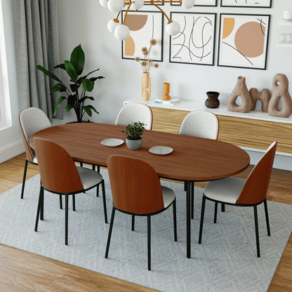 Tule 7-Piece Dining Set: Steel Frame, 6 Upholstered Chairs, 71'' Oval MDF Tabletop - Elax Furniture