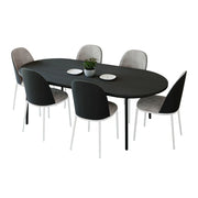 Tule 7-Piece Dining Set with 6 Upholstered Seat Dining Chairs in White Steel Frame and 71" Oval Dining Table with MDF Tabletop - Elax Furniture