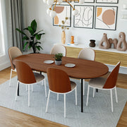 Tule 7-Piece Dining Set with 6 Upholstered Seat Dining Chairs in White Steel Frame and 71" Oval Dining Table with MDF Tabletop - Elax Furniture