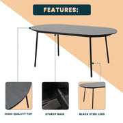 Tule 71" Oval Dining Table with MDF Tabletop and Black Steel Legs - Elax Furniture