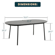 Tule 71" Oval Dining Table with MDF Tabletop and Black Steel Legs - Elax Furniture