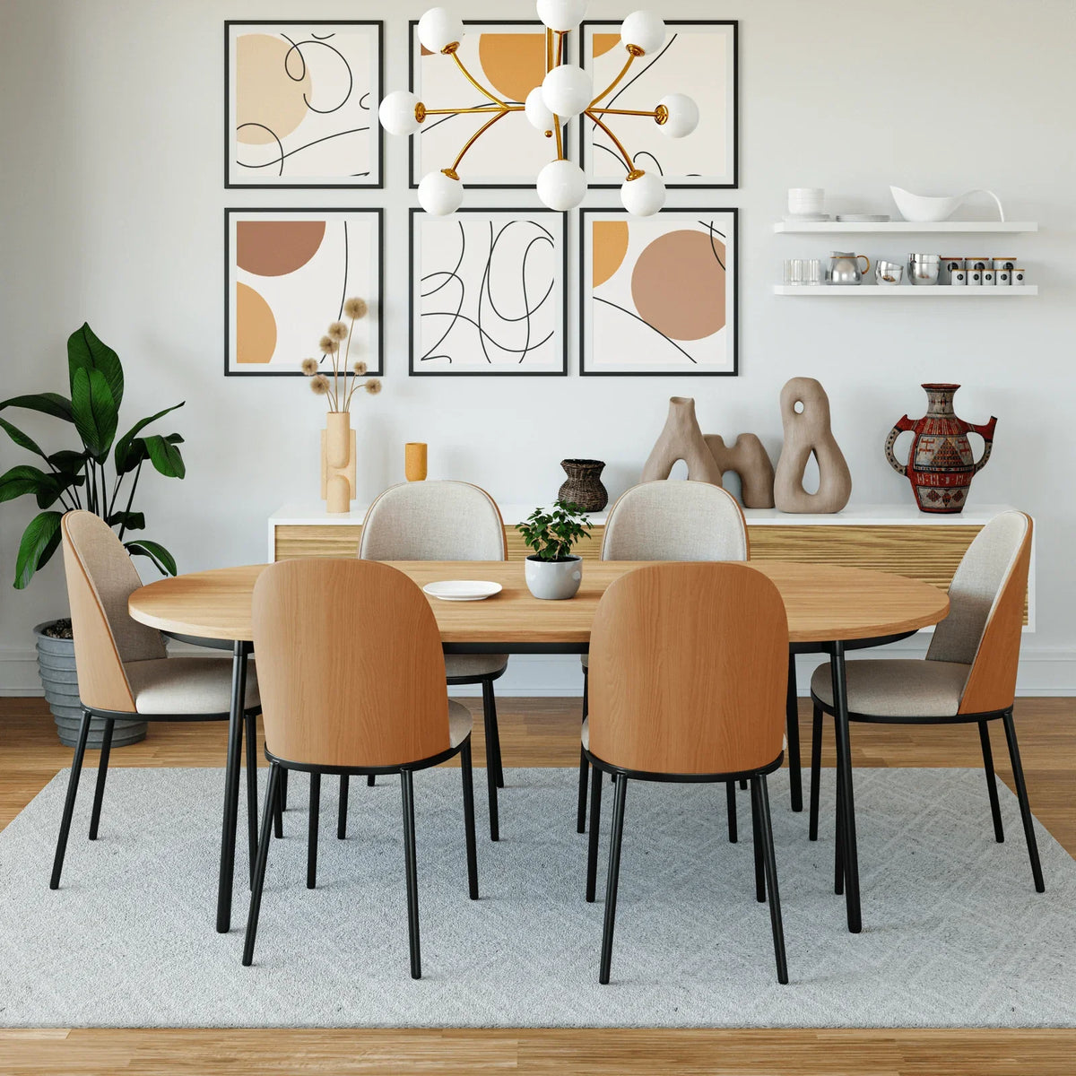 Tule 71" Oval Dining Table with MDF Tabletop and Black Steel Legs - Elax Furniture