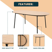 Tule 71" Oval Dining Table with MDF Tabletop and Black Steel Legs - Elax Furniture