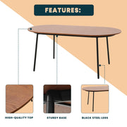 Tule 71" Oval Dining Table with MDF Tabletop and Black Steel Legs - Elax Furniture
