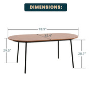 Tule 71" Oval Dining Table with MDF Tabletop and Black Steel Legs - Elax Furniture
