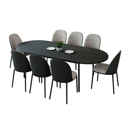 Tule 9-Piece Dining Set in Steel with 8 Upholstered Seat Dining Chairs and 83" Oval Dining Table with MDF Tabletop - Elax Furniture