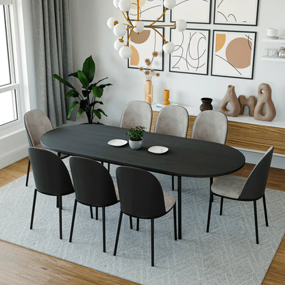 Tule 9-Piece Dining Set in Steel with 8 Upholstered Seat Dining Chairs and 83" Oval Dining Table with MDF Tabletop - Elax Furniture