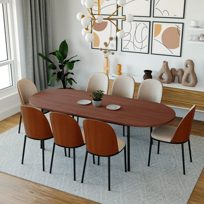 Tule 9-Piece Dining Set in Steel with 8 Upholstered Seat Dining Chairs and 83" Oval Dining Table with MDF Tabletop - Elax Furniture
