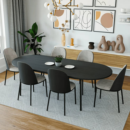 Tule Modern 83" Oval Dining Table with MDF Tabletop and Black Steel Legs - Elax Furniture