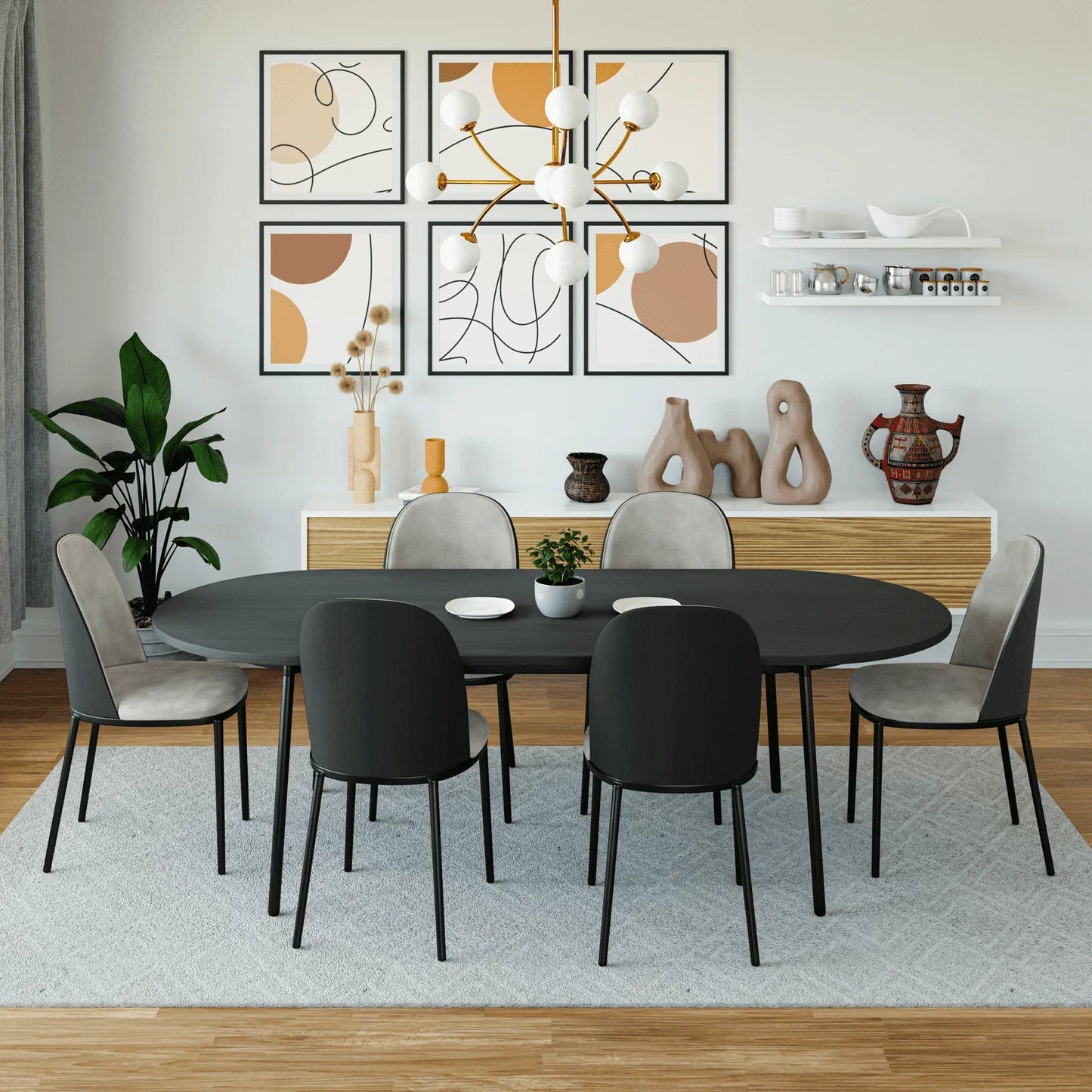 Tule Modern 83" Oval Dining Table with MDF Tabletop and Black Steel Legs - Elax Furniture