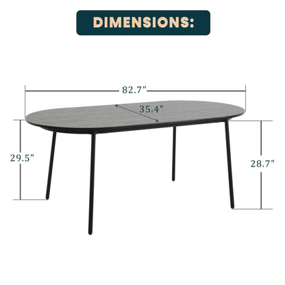 Tule Modern 83" Oval Dining Table with MDF Tabletop and Black Steel Legs - Elax Furniture
