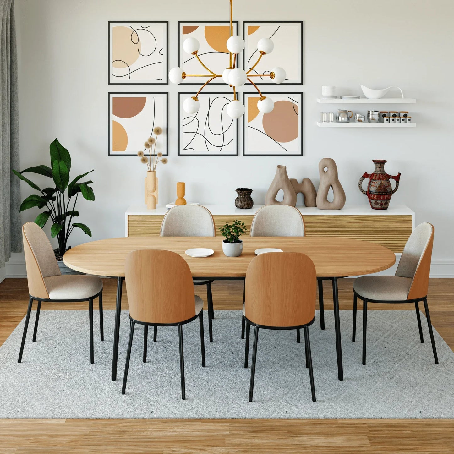 Tule Modern 83" Oval Dining Table with MDF Tabletop and Black Steel Legs - Elax Furniture