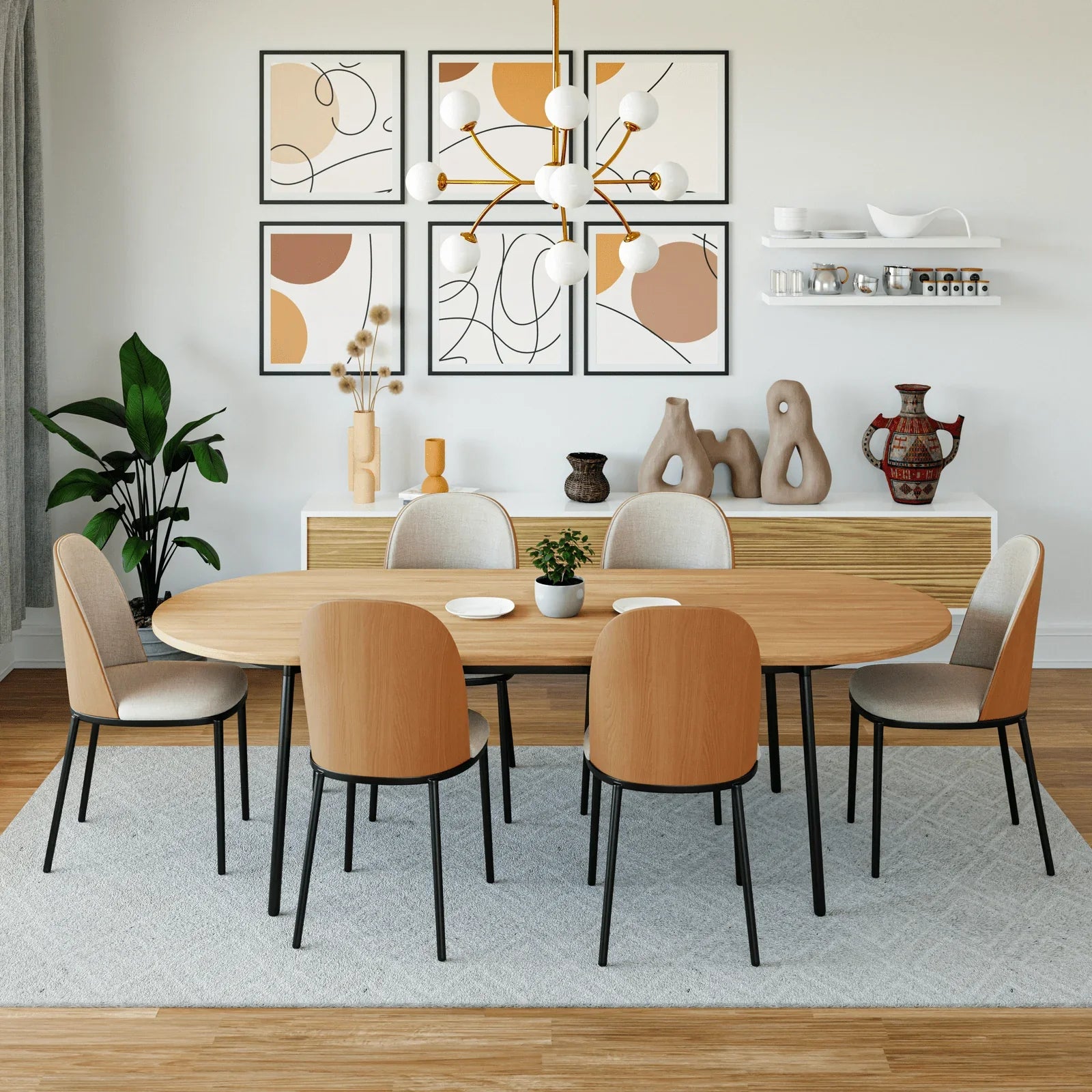 Tule Modern 83" Oval Dining Table with MDF Tabletop and Black Steel Legs - Elax Furniture