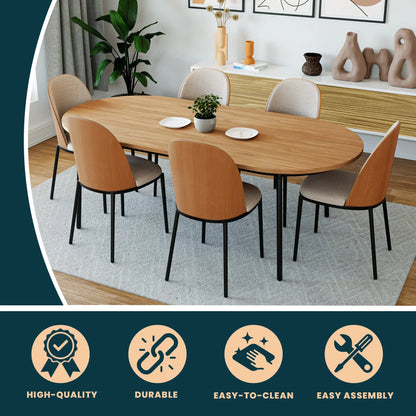 Tule Modern 83" Oval Dining Table with MDF Tabletop and Black Steel Legs - Elax Furniture