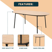 Tule Modern 83" Oval Dining Table with MDF Tabletop and Black Steel Legs - Elax Furniture