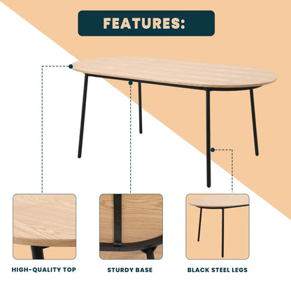 Tule Modern 83" Oval Dining Table with MDF Tabletop and Black Steel Legs - Elax Furniture