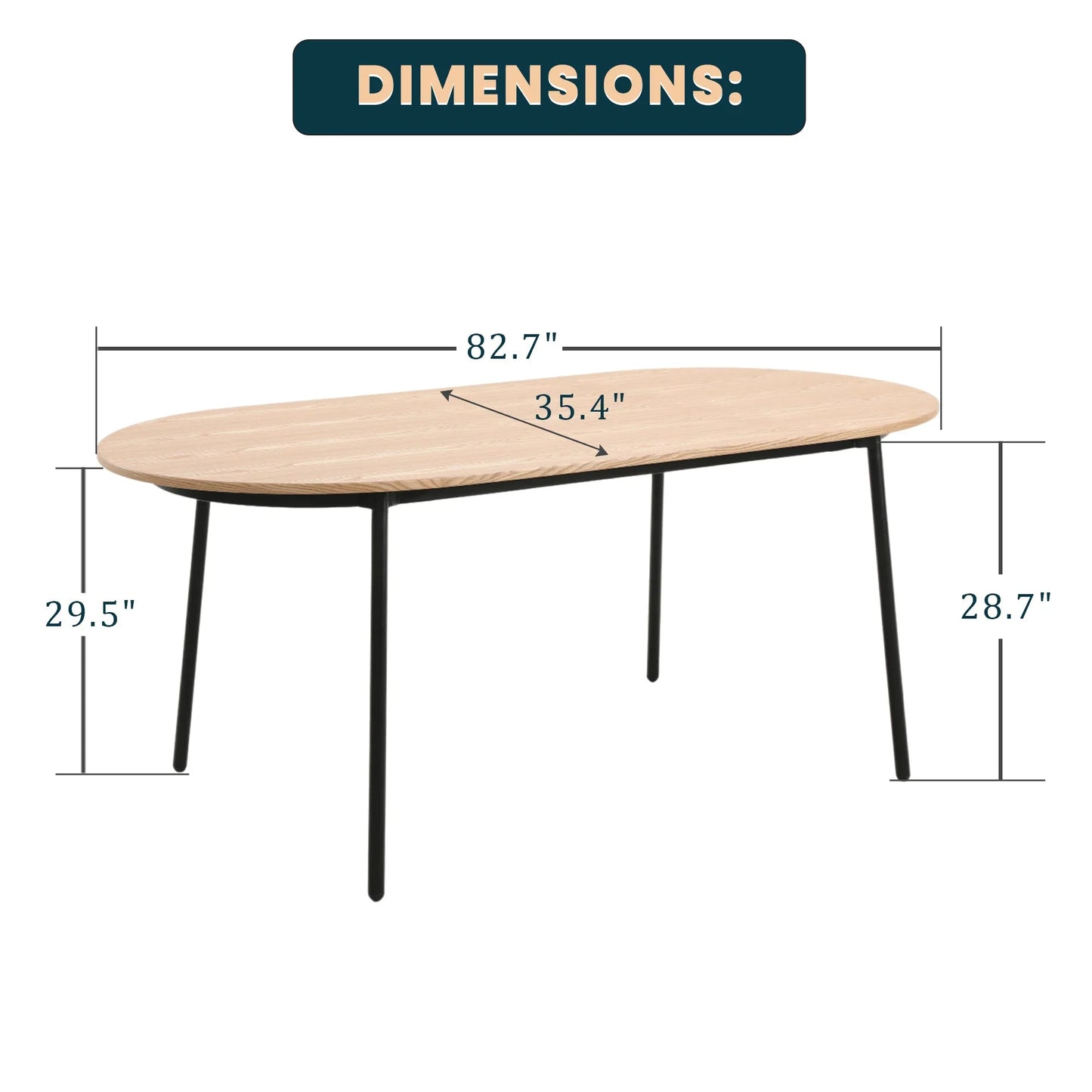Tule Modern 83" Oval Dining Table with MDF Tabletop and Black Steel Legs - Elax Furniture