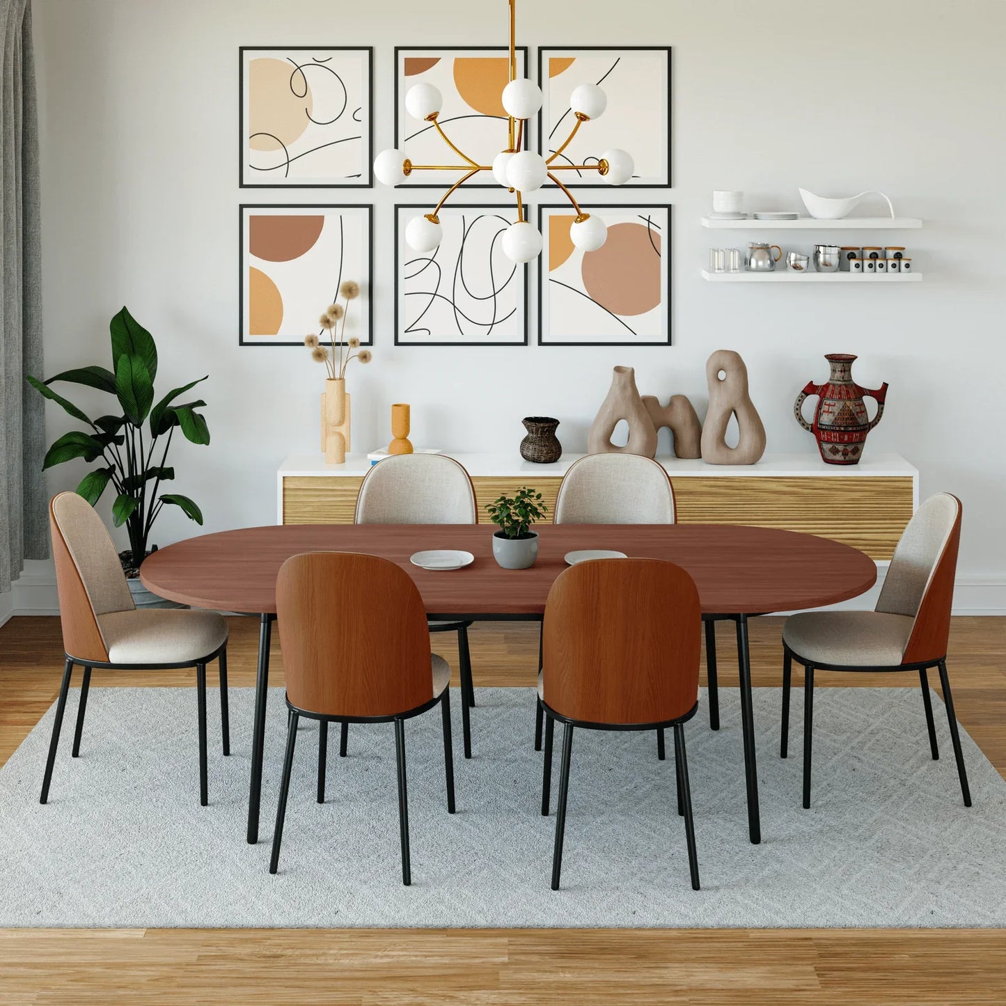 Tule Modern 83" Oval Dining Table with MDF Tabletop and Black Steel Legs - Elax Furniture