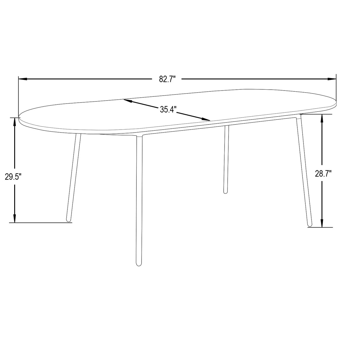 Tule Modern 83" Oval Dining Table with MDF Tabletop and Black Steel Legs - Elax Furniture