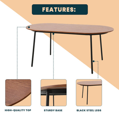 Tule Modern 83" Oval Dining Table with MDF Tabletop and Black Steel Legs - Elax Furniture