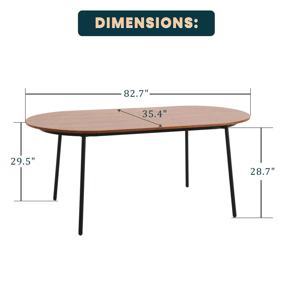Tule Modern 83" Oval Dining Table with MDF Tabletop and Black Steel Legs - Elax Furniture