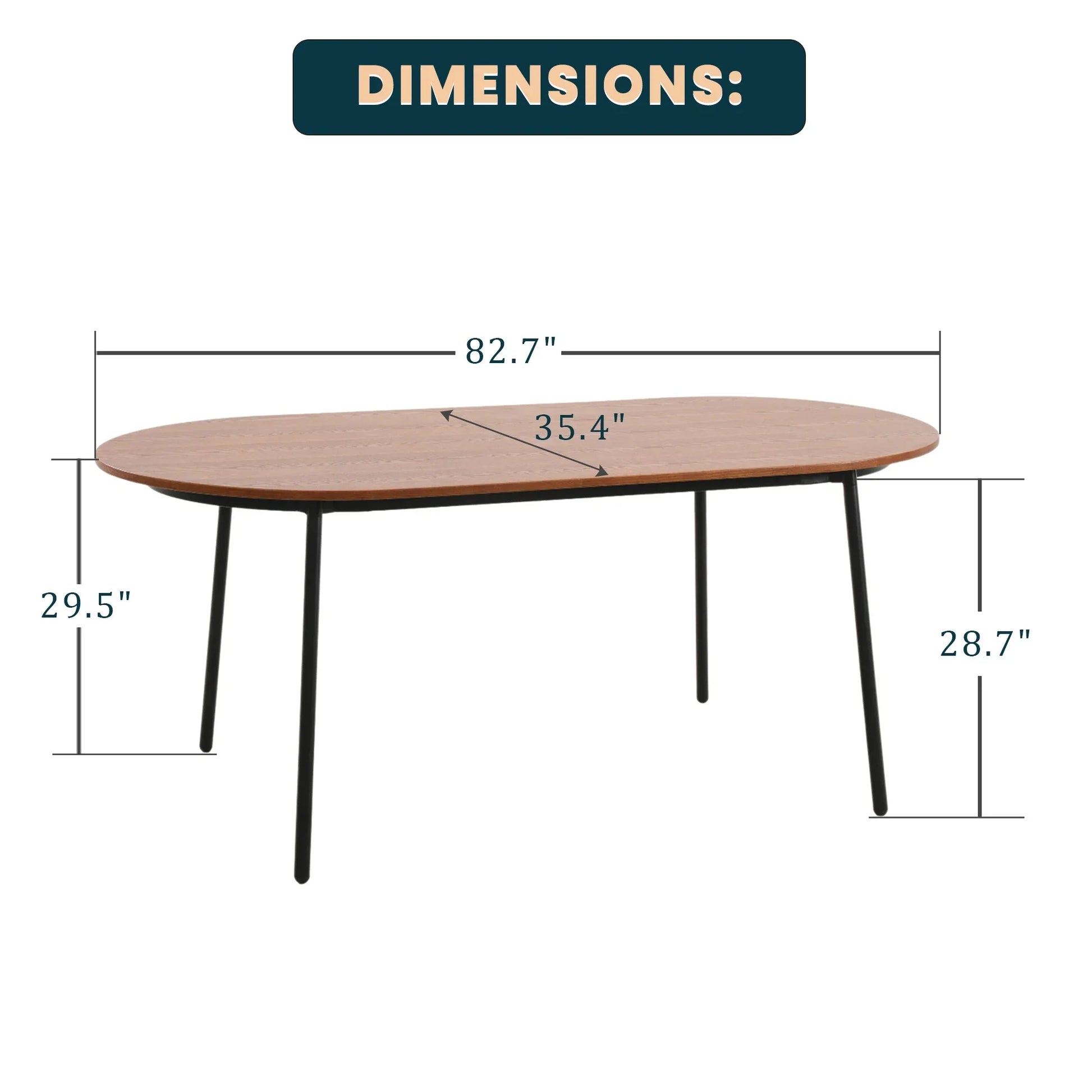 Tule Modern 83" Oval Dining Table with MDF Tabletop and Black Steel Legs - Elax Furniture