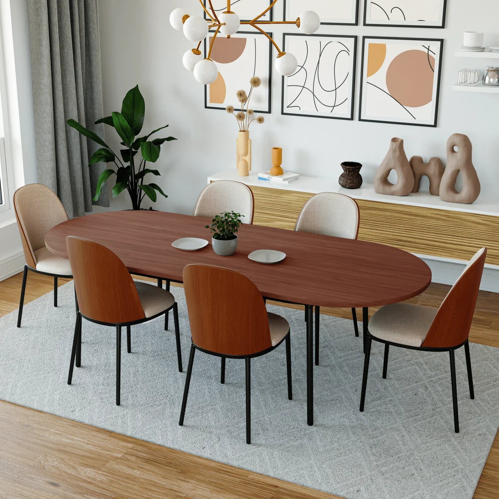 Tule Modern 83" Oval Dining Table with MDF Tabletop and Black Steel Legs - Elax Furniture