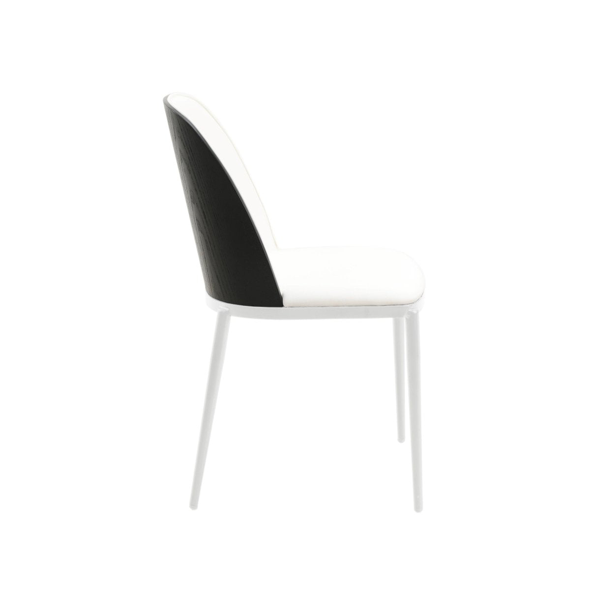 Tule Dining Side Chair with Upholstered Seat and Powder-Coated Steel Frame White Black and White Dining Chair Leisuremod