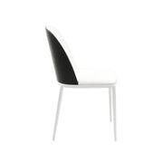Tule Dining Side Chair with Upholstered Seat and Powder-Coated Steel Frame White Black and White Dining Chair Leisuremod