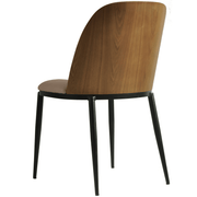 Tule Dining Side Chair with Upholstered Seat and Powder-Coated Steel Frame Black Walnut Beige Dining Chair Leisuremod