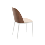 Tule Dining Side Chair with Upholstered Seat and Powder-Coated Steel Frame White Walnut Light Brown Dining Chair Leisuremod