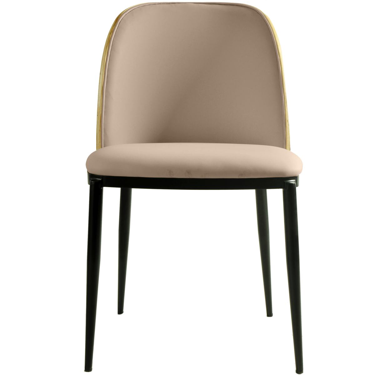 Tule Dining Side Chair with Upholstered Seat and Powder-Coated Steel Frame Black Natural Wood Beige Dining Chair Leisuremod