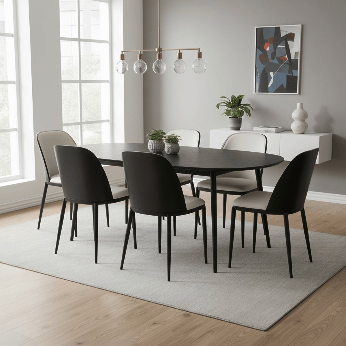 Tule Dining Side Chair with Upholstered Seat and Powder-Coated Steel Frame Black Black Platinum Blue Dining Chair Leisuremod