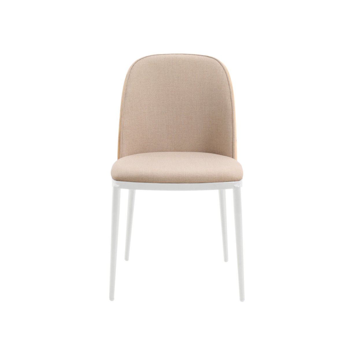 Tule Dining Side Chair with Upholstered Seat and Powder-Coated Steel Frame White Natural Wood Brown Dining Chair Leisuremod