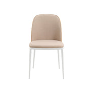 Tule Dining Side Chair with Upholstered Seat and Powder-Coated Steel Frame White Natural Wood Brown Dining Chair Leisuremod