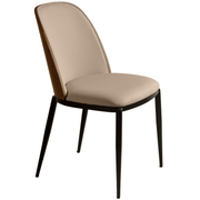Tule Dining Side Chair with Upholstered Seat and Powder-Coated Steel Frame Black Walnut Beige Dining Chair Leisuremod