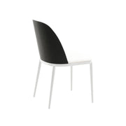 Tule Dining Side Chair with Upholstered Seat and Powder-Coated Steel Frame White Black and White Dining Chair Leisuremod