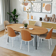 Tule Dining Side Chair with Upholstered Seat and Powder-Coated Steel Frame White Natural Wood Beige Dining Chair Leisuremod