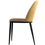 Tule Dining Side Chair with Upholstered Seat and Powder-Coated Steel Frame Black Natural Wood Beige Dining Chair Leisuremod