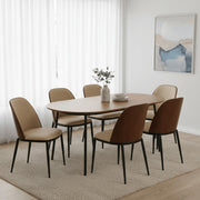 Tule Dining Side Chair with Upholstered Seat and Powder-Coated Steel Frame Black Walnut Light Brown Dining Chair Leisuremod