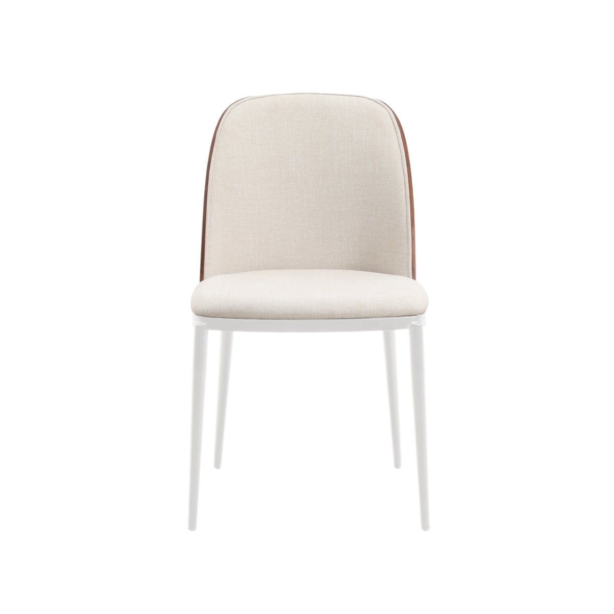 Tule Dining Side Chair with Upholstered Seat and Powder-Coated Steel Frame White Walnut Beige Dining Chair Leisuremod