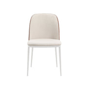 Tule Dining Side Chair with Upholstered Seat and Powder-Coated Steel Frame White Walnut Beige Dining Chair Leisuremod
