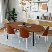 Tule Dining Side Chair with Upholstered Seat and Powder-Coated Steel Frame White Walnut Light Brown Dining Chair Leisuremod