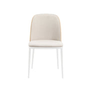 Tule Dining Side Chair with Upholstered Seat and Powder-Coated Steel Frame White Natural Wood Beige Dining Chair Leisuremod