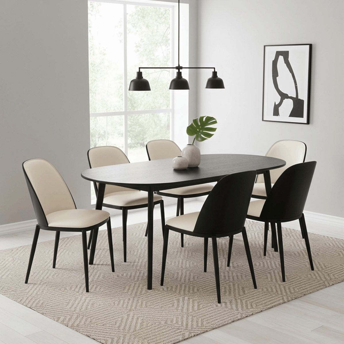Tule Dining Side Chair with Upholstered Seat and Powder-Coated Steel Frame Black Black and White Dining Chair Leisuremod